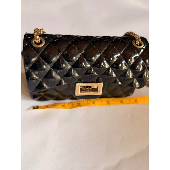 Black Quilted Jelly Chain Crossbody Bag With Gold-Tone Turn Lock & Strap - Picture 8 of 9